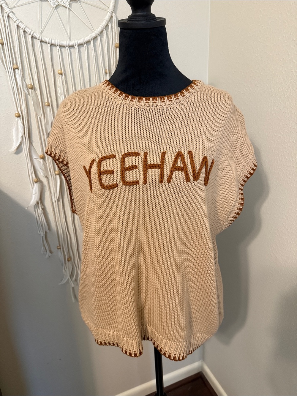 NWT Rockin C YEEHAW Cream Knit Women's Sweater